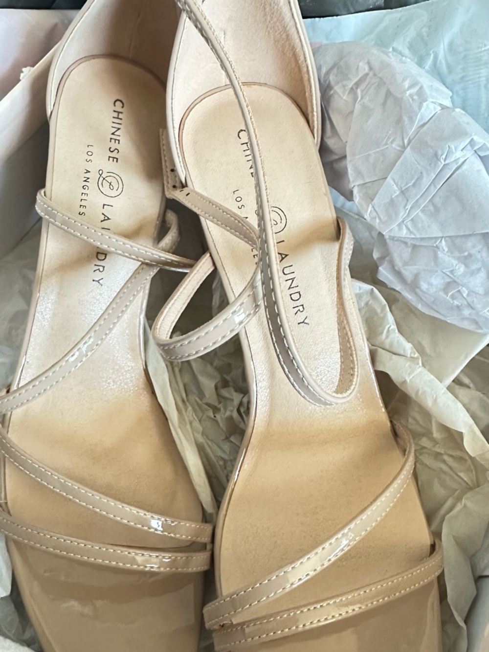 Chinese Laundry Nude Patent Strappy Heeled Sandals